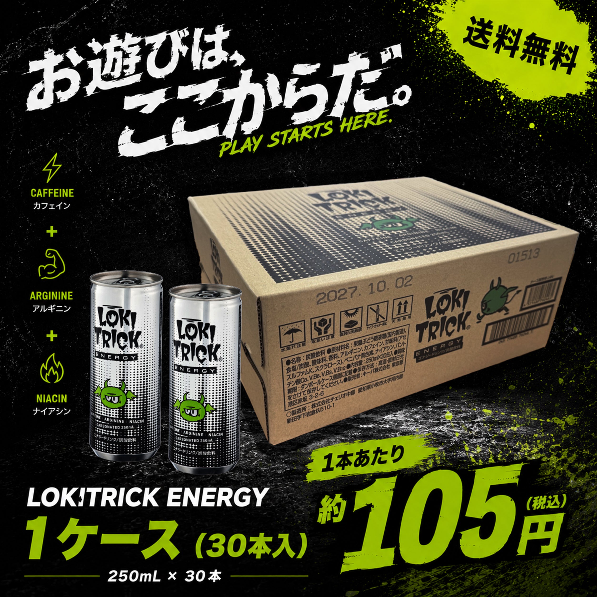即納 】[1本 105円!]ロキトリック エナジー250ml 30本 – ロキトリック